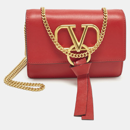 Valentino Red Leather VRing Chain Crossbody Bag 1216991