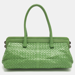 Bottega Veneta Green Intrecciato Leather Frame Satchel 1216914