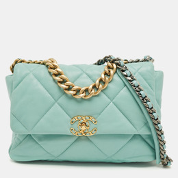 Chanel Mint Blue Quilted Leather Large 19 Flap Bag 1216755