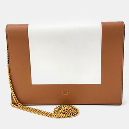 Celine Brown White Leather Frame Evening Clutch on Chain 1216268