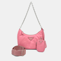 Prada Pink Leather Nappa Soft Padded Strap Hobo Bag 1216291