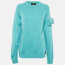 Fendi Blue Rib Knit Little Bag Sweater L 1215891