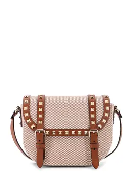 Valentino Garavani-Messenger Rockstud Fabric And Leather Shoulder Bag-Donna 52621537378644