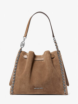 Большая замшевая сумка Mina на цепочке Michael Kors, серый 35f5s4ml3s | driftwood