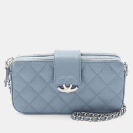 Chanel Half Coco Mark Matelasse Shoulder Bag In Grained Calfskin Leather Blue 1218495