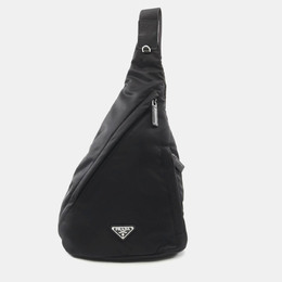 Prada Tessuto Waist Bag Body Nylon Saffiano Leather Black 1218516