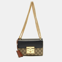 Gucci Black/Brown GG Supreme Canvas and Leather Small Padlock Shoulder Bag 1218096