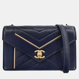 Chanel Navy Lambskin Chevron Shoulder Bag 1217080