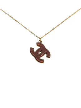 Chanel 2005 Gold Plated Acrylic Double CC Pendant Necklace costume necklace 32116885