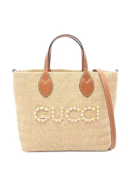 Gucci 2010s raffia leather-trim basket bag 32162313