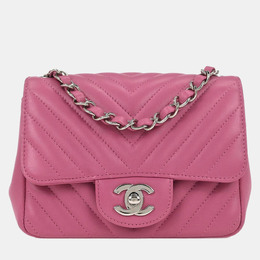 Chanel Pink Lambskin Chevron Mini Classic Square Flap Bag 1218673