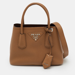Prada Brown Leather Mini Double Tote 1218059