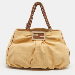 Fendi Brown/Natural Interwoven Raffia Large Mia Shoulder Bag 1218039
