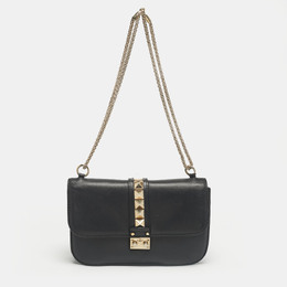 Valentino Black Leather Medium Glam Lock Shoulder Bag 1218138