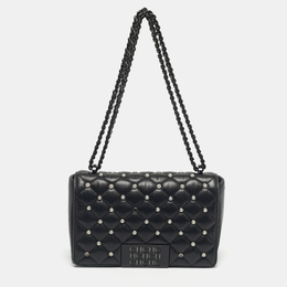 CH Carolina Herrera Black Quilted Leather Pearl Studded Flap Chain Shoulder Bag 1219895