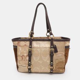 Coach Gold Signature Canvas, Suede and Leather Patchwork Tote 1219850