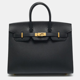 Hermes Noir Epsom Leather Gold Finish Birkin Sellier 25 Bag 1218236