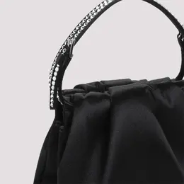 Amina Muaddi-Black Satin And Leather Vittoria Bag-Donna 51977108554068