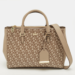 DKNY Beige Signature Coated Canvas Belle Satchel 1220350