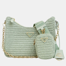 Prada Green Yarn Effect Raffia Crochet Re Edition 2005 Satchel 1220238