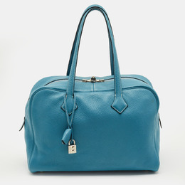 Hermes Bleu Jean Taurillon Clemence Leather Victoria II Fourre Tout 35 Bag 1220223