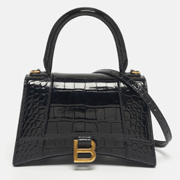 Balenciaga Black Croc Embossed Leather Small Hourglass Top Handle Bag 1219878