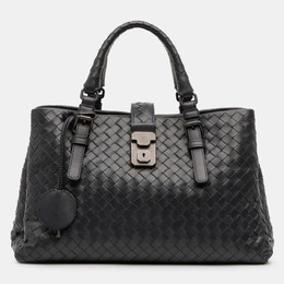 Bottega Veneta Navy Blue Small Nappa Intrecciato Roma Satchel 1219947