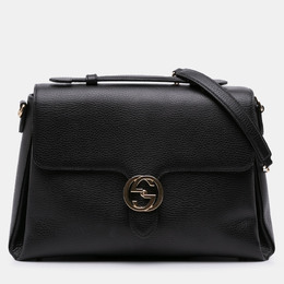Gucci Black Medium Dollar Calf Interlocking G Satchel 1219951