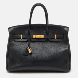 Hermes Black Taurillon Clemence Leather Gold Finish Birkin 35 Bag 1218443