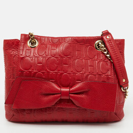 CH Carolina Herrera Red Monogram Embossed Leather Audrey Shoulder Bag 1218793