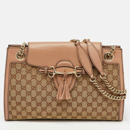 Gucci Beige/Pink GG Canvas and Leather Large Emily Chain Shoulder Bag 1218791