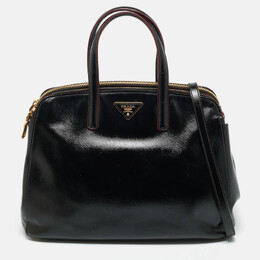 Prada Black Saffiano Vernic Leather Double Zip Satchel 1220763