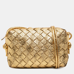 Bottega Veneta Gold Mini Metallic Lambskin Intrecciato Loop Camera Bag 1220631