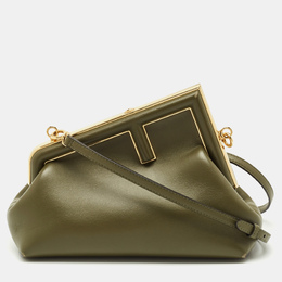 Fendi Olive Green Leather Small Fendi First Clutch Bag 1218176