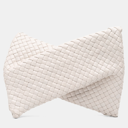 Bottega Veneta White Lambskin Padded Intreccio Crisscross Clutch 1223031