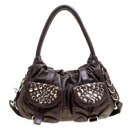 Sonia Rykiel Dark Brown Leather Studded Satchel 166406