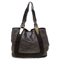 Chloe Metallic Grey Pebbled Leather Shopper Tote 178568