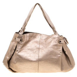 Salvatore Ferragamo Beige Leather and Canvas Bow Hobo 183043