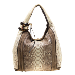 Jimmy Choo Light Yellow/Beige Python and Suede Saba Hobo 192804