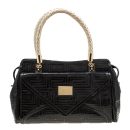 Versace Black/Gold Quilted Patent Leather Satchel 200987