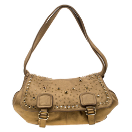 Sonia Rykiel Metallic Gold Leather Studded Shoulder Bag 208699