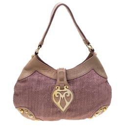 Moschino Pink/Beige Jute and Leather Hobo 209315