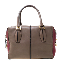 Tod's Taupe/Burgundy Leather D-Styling Medium Tote 212581