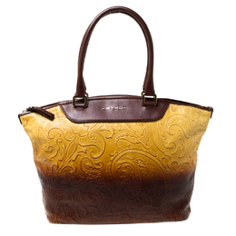 Etro Yellow/Brown Ombre Paisley Embossed Leather Zip Tote 213328