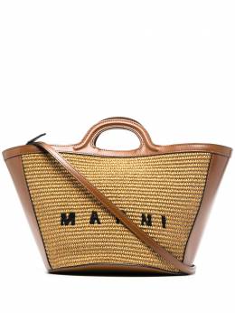 Marni logo-embroidery raffia tote 16451737