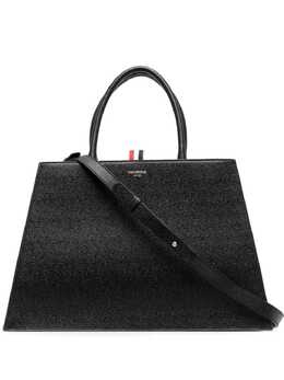Thom Browne logo print grained leather tote 18589420