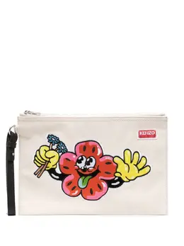Kenzo motif-embroidered clutch bag 19641178
