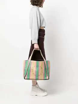 Stella McCartney stripe-print raffia tote bag 18618220