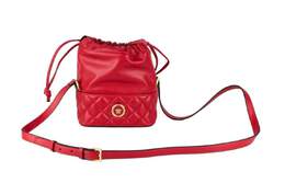Versace Red Quilted Leather Drawstring Shoulder Bag Bucket Crossbody Handbag 39432