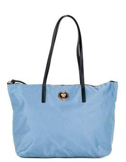 Versace Portuna Medusa Medium Cornflower Blue Nylon Leather Tote Bag Purse 59074